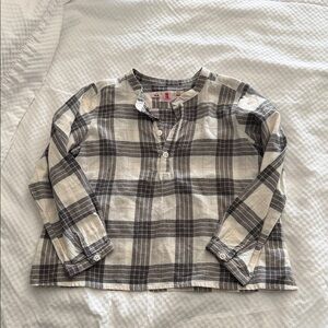 Bonpoint Checkered Kids Shirt in Grey and Cream